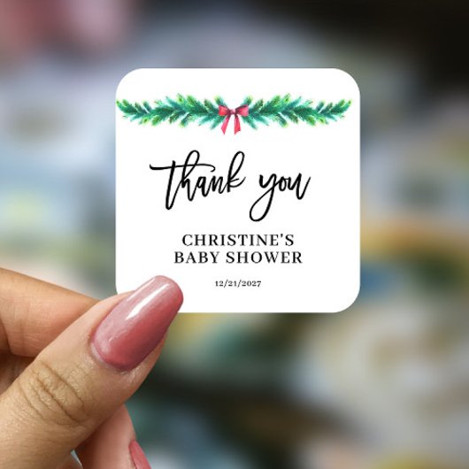 Sticker Carré Baby shower d'hiver Noël