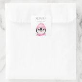 Sticker Carré Baby shower d'hiver Pingouin Rose (Sac)