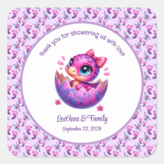 Sticker Carré baby shower Dinosaur "Hatching Bientôt"