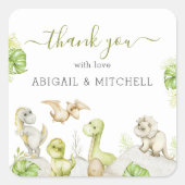 Sticker Carré Baby shower Dinosaure Aquarelle Douce (Devant)