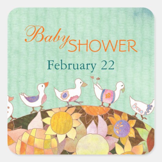Sticker Carré Baby shower d'oiseaux de fleurs (Devant)