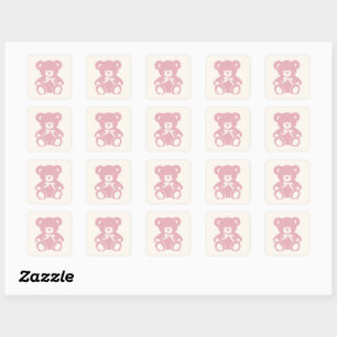 Sticker Carré baby shower d'ours en peluche rose