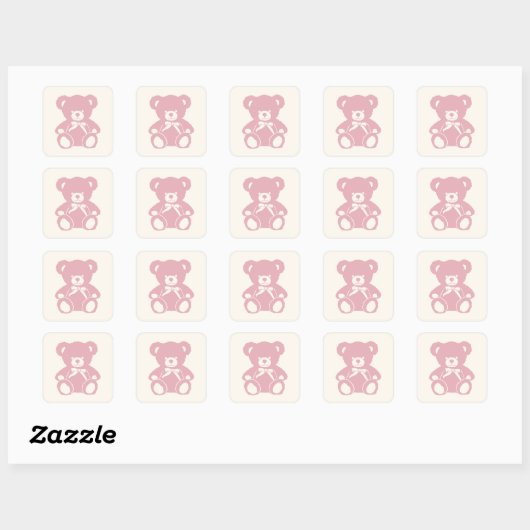 Sticker Carré baby shower d'ours en peluche rose (Feuille)