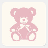 Sticker Carré baby shower d'ours en peluche rose (Devant)