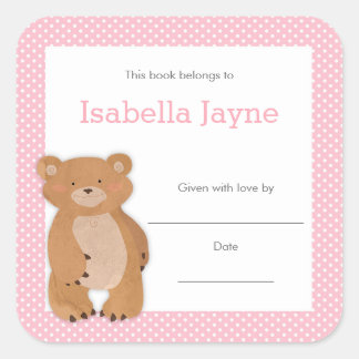 Sticker Carré Baby shower d'ours rose Plaque, plaque d'immatricu