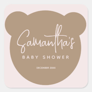 Sticker Carré Baby shower d'ours simple et moderne minimaliste
