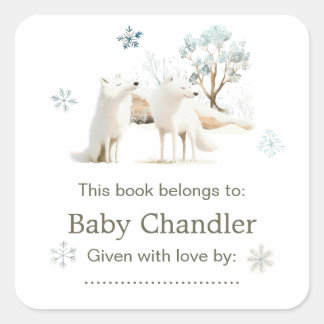 Sticker Carré Baby shower du loup arctique d'hiver
