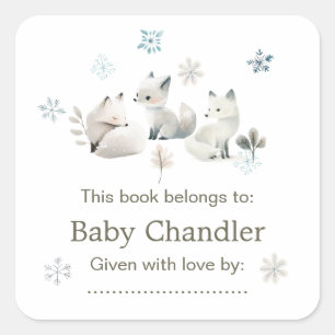 Sticker Carré Baby shower du loup arctique d'hiver