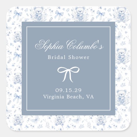 Sticker Carré Baby shower Dusty Blue Chinoiserie (Devant)