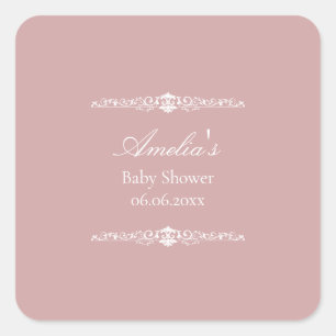 Sticker Carré Baby Shower Élégant Rose de Style Régence