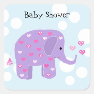 Sticker Carré Baby shower Eléphant Bébé mignon
