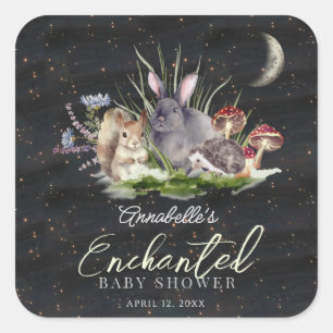 Sticker Carré Baby shower Enchanted Forest Woodland Animaux