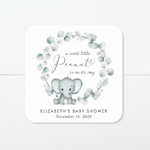 Sticker Carré Baby shower Eucalyptus Eléphant mignon