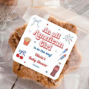 Sticker Carré Baby Shower Fille Américaine