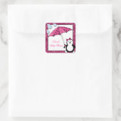 Sticker Carré Baby shower fille Doodle Penguin (Sac)