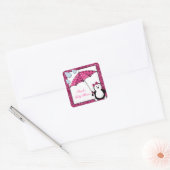 Sticker Carré Baby shower fille Doodle Penguin (Enveloppe)