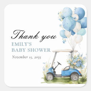 Sticker Carré Baby-Shower Fille Golf Let's Par-tée