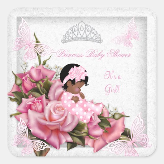Sticker Carré Baby shower fille papillon rose rose bébé AA (Devant)