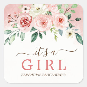 Sticker Carré Baby shower fille rose rose rose pâle