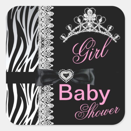 Sticker Carré Baby shower fille Zebra Princesse Tiara (Devant)