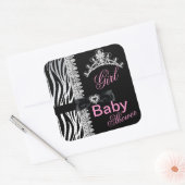 Sticker Carré Baby shower fille Zebra Princesse Tiara (Enveloppe)