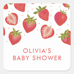 Sticker Carré Baby shower Filles fraises