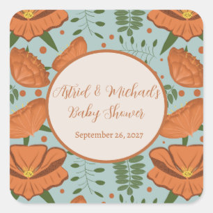 Sticker Carré Baby shower fleur sauvage Orange Poppy
