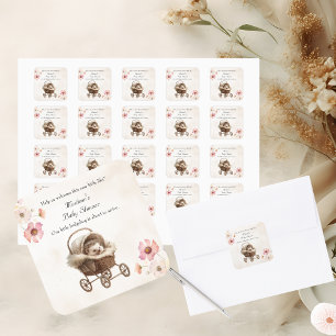 Sticker Carré Baby shower Fleur sauvage pour bébé victorien