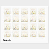 Sticker Carré Baby Shower Fleurs de Printemps Rustique (Feuille)