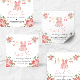 Sticker Carré Baby shower Floral Boho Rose