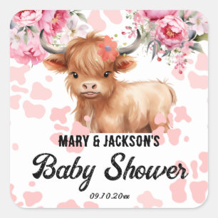 Sticker Carré Baby shower Floral de la Vache Sainte