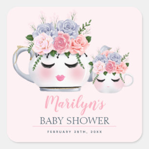Sticker Carré Baby shower floral de Mlle Eyelashes Teapot Mom