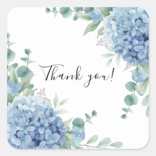 Sticker Carré Baby Shower Floral Fleurs Bleus d'Hortensia