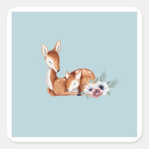 Sticker Carré Baby Shower Floral Forestier Cerf Vintage Rustique
