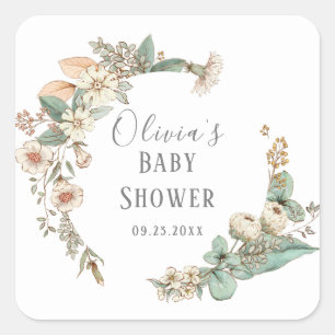 Sticker Carré Baby shower Floral personnalisé