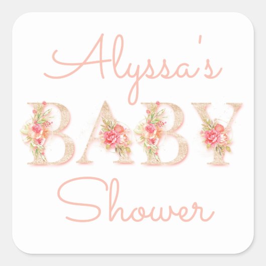 Sticker Carré Baby shower floral rose (Devant)