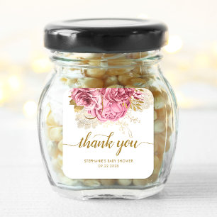 Sticker Carré Baby Shower Floral Rose Gold Remerciement
