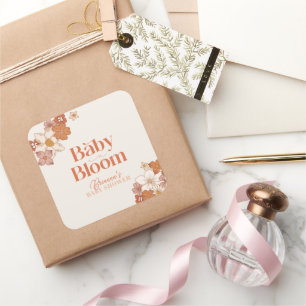 Sticker Carré Baby shower Floral Super Boho Retro