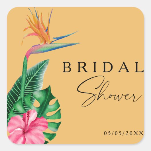 Sticker Carré Baby shower floral tropical (Devant)