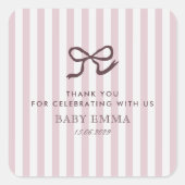 Sticker Carré Baby shower français Rose Bow & Stripes (Devant)