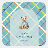 Sticker Carré Baby shower garçon en peluche turquoise (Devant)