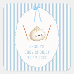 Sticker Carré Baby-Shower Garçon Moderne Bleu Asiatique Bao