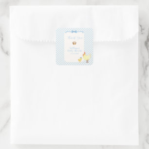 Sticker Carré Baby Shower Garçon Petit Poussin à Carreaux Bleus