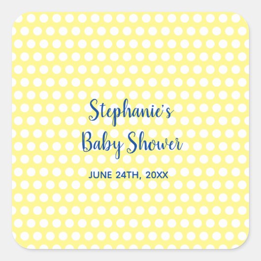 Sticker Carré Baby shower garçon Pois jaune bleu garçon (Devant)