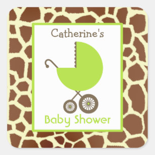 Sticker Carré Baby shower Green Carriage & Giraffe Imprimer