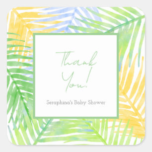 Sticker Carré Baby shower hawaïen Feuille tropical vert