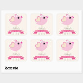 Sticker Carré Baby shower Inséparable rose clair (Feuille)