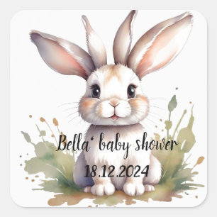 Sticker Carré Baby shower lapin mignon