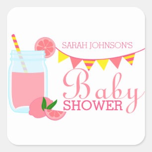 Sticker Carré Baby shower limonade rose