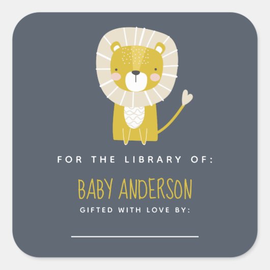 Sticker Carré Baby shower Lion mignon (Devant)